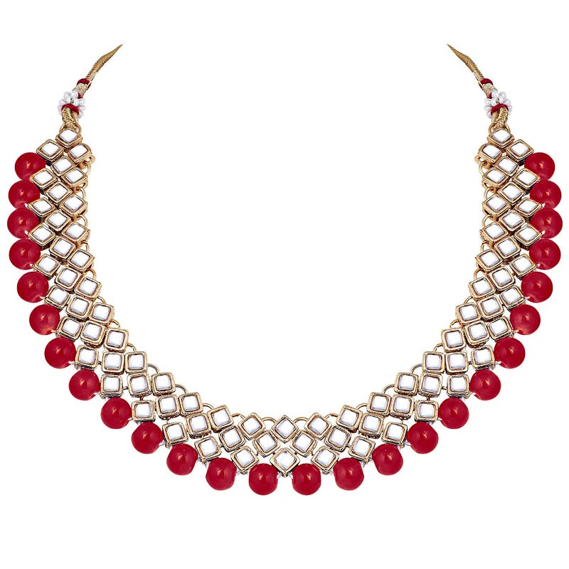 Aheli Stylish Bollywood Wedding Party Wear Necklace Earring Set Indian Ethnic Traditional Jewelry for Women (Red) - Image 5